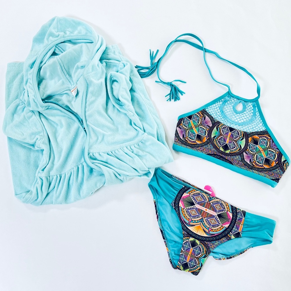 Girls 10 /12 YMI 2 Piece Bohemian Swimsuit and Gymboree coverup EUC